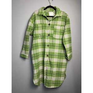 Active USA Green Plaid Longline Shacket Wool Blend Button Up Jacket J13260 Small